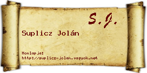 Suplicz Jolán névjegykártya